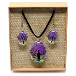Parure Fleurs pressées - Arbre Violet