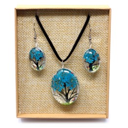 Parure Fleurs pressées - Arbre Bleu