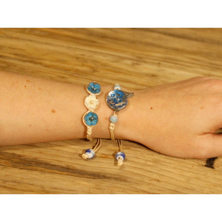 Bracelet Fleurs pressées - Vert & Blanc