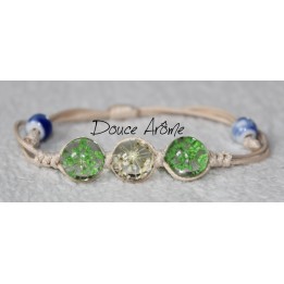 Bracelet Fleurs pressées - Vert & Blanc