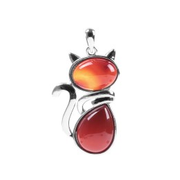 Pendentif chat en Agate rouge