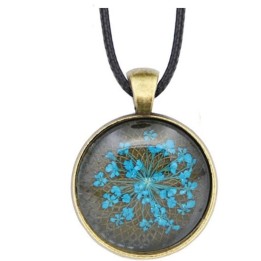 Collier Fleur pressée - Bleu ciel
