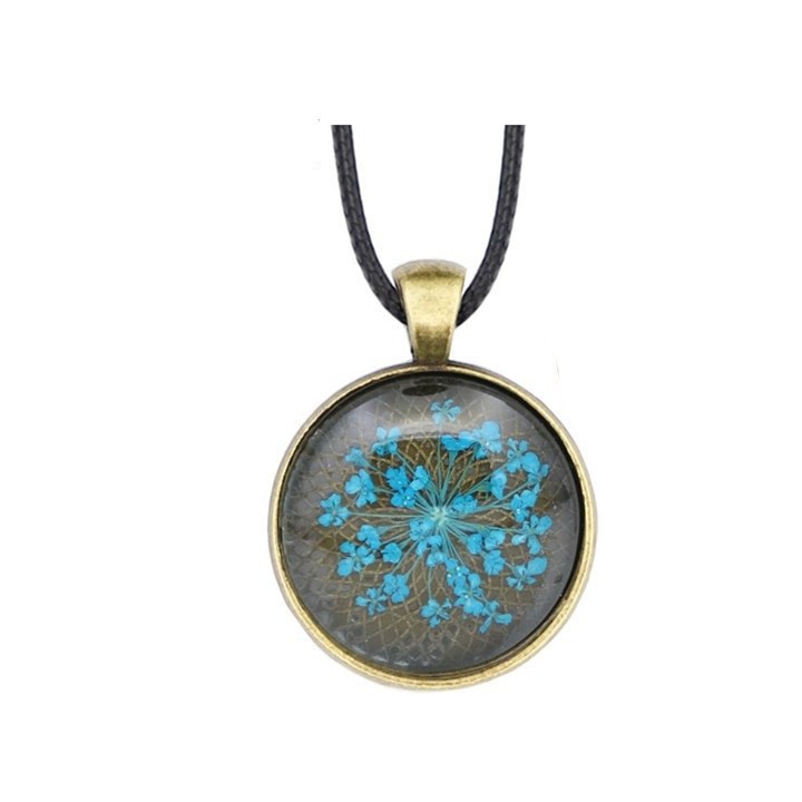 Collier Fleur pressée - Bleu ciel