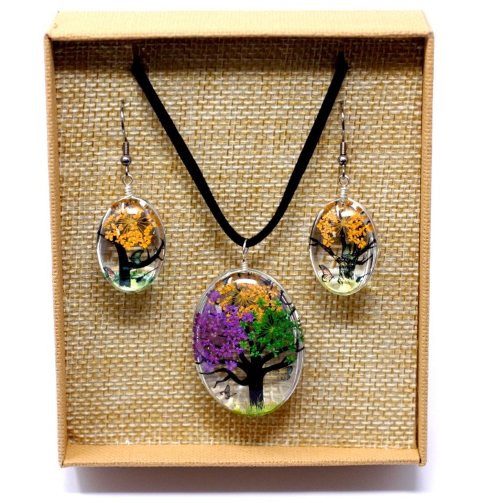 Parure Fleurs pressées - Arbre de Vie Multicolore