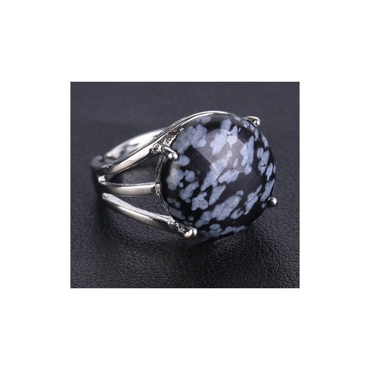 Bague d'Obsidienne flocons de neige