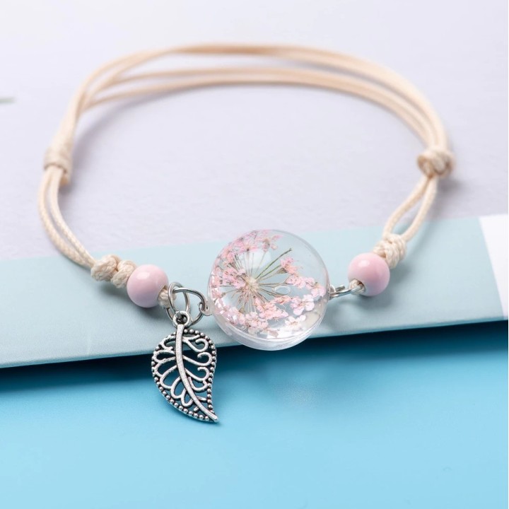Bracelet Fleur pressée - Rose