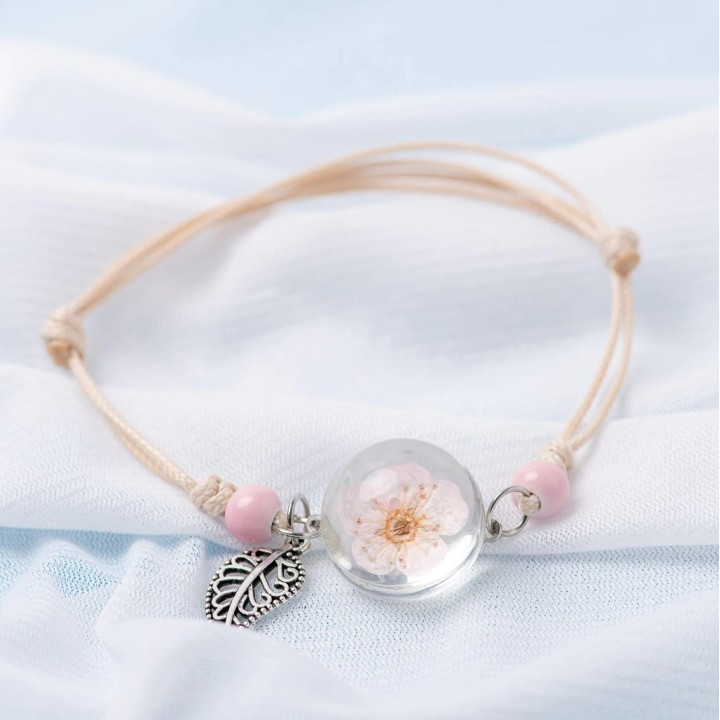 Bracelet Fleur pressée - Rose