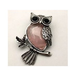 Pendentif chouette en Quartz rose