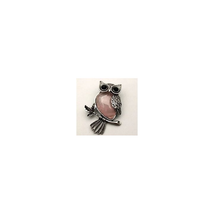 Pendentif chouette en Quartz rose