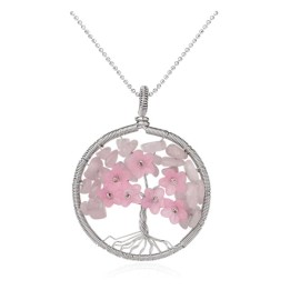 Collier Arbre de vie Quartz rose