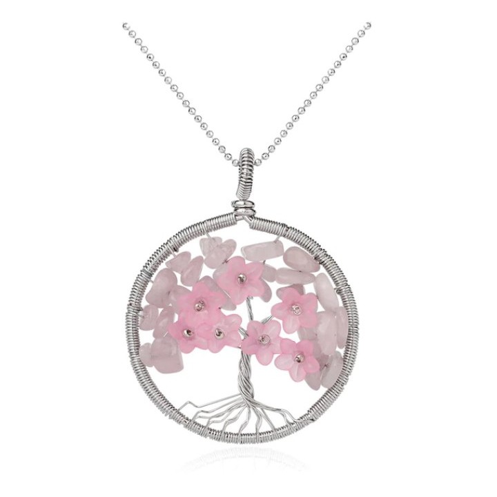 Collier Arbre de vie Quartz rose