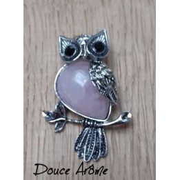 Pendentif chouette en Quartz rose