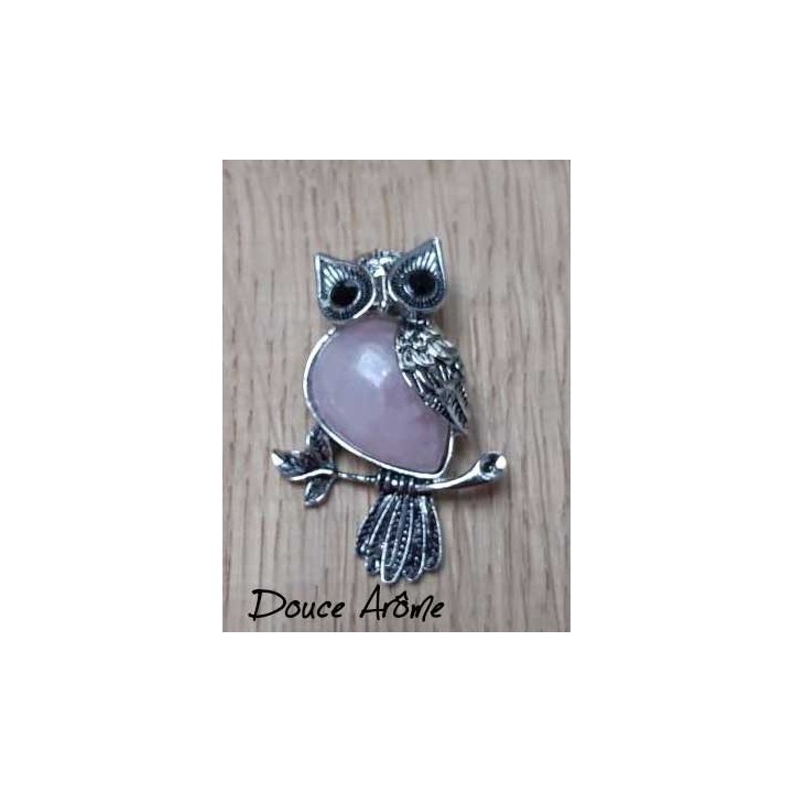 Pendentif chouette en Quartz rose