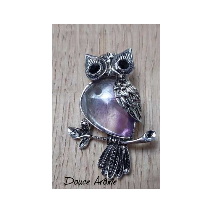 Broche chouette en Amethyste