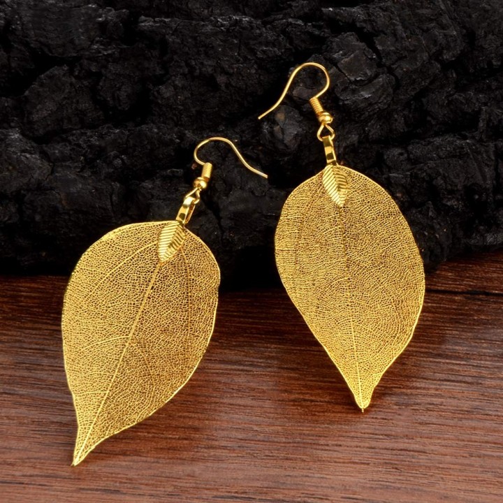 Véritables feuilles en Boucles d'oreilles - "Or"