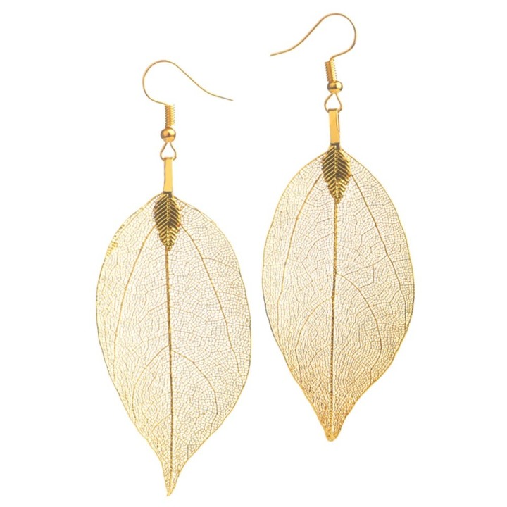 Véritables feuilles en Boucles d'oreilles - "Or"