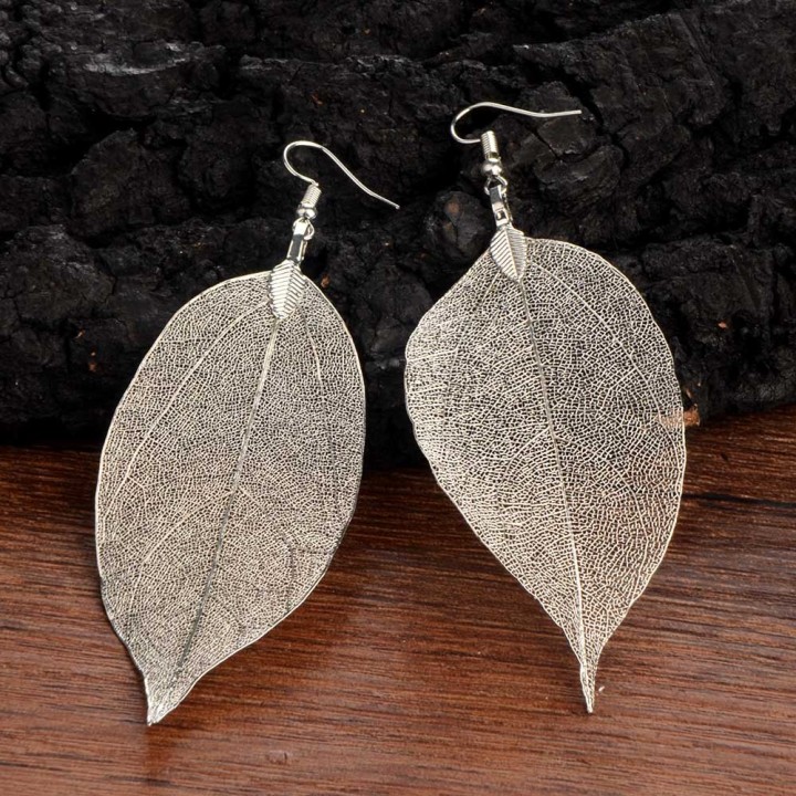 Véritables feuilles en Boucles d'oreilles - Argenté