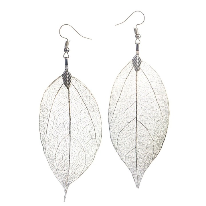 Véritables feuilles en Boucles d'oreilles - Argenté