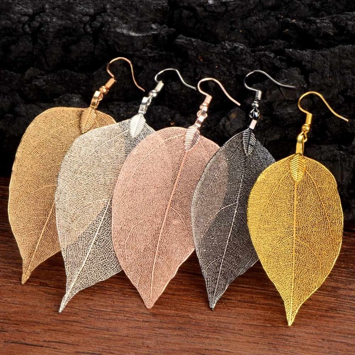 Véritables feuilles en Boucles d'oreilles - Argenté