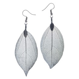 Véritables feuilles en Boucles d'oreilles - Noire