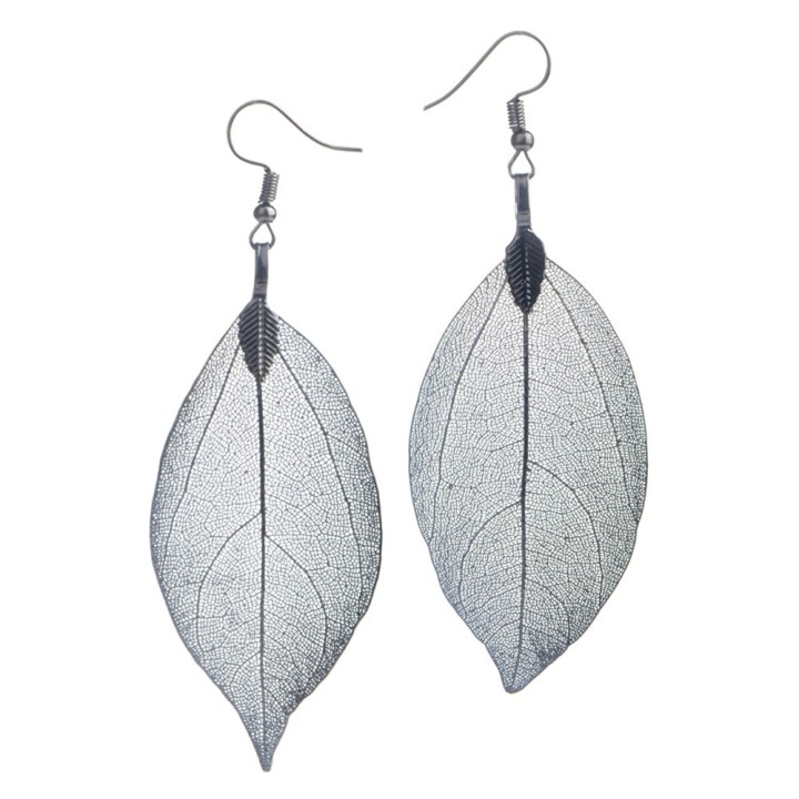 Véritables feuilles en Boucles d'oreilles - Noire