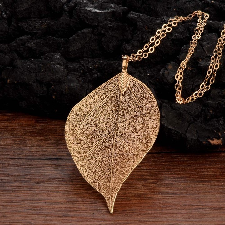 Véritable feuille en pendentif - Doré
