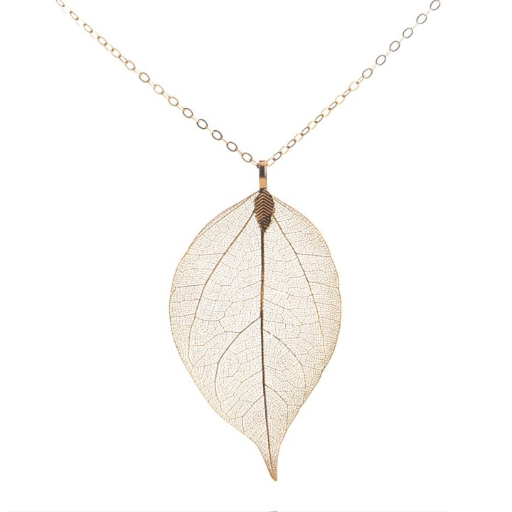 Véritable feuille en pendentif - Doré