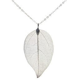 Véritable feuille en pendentif - Argenté