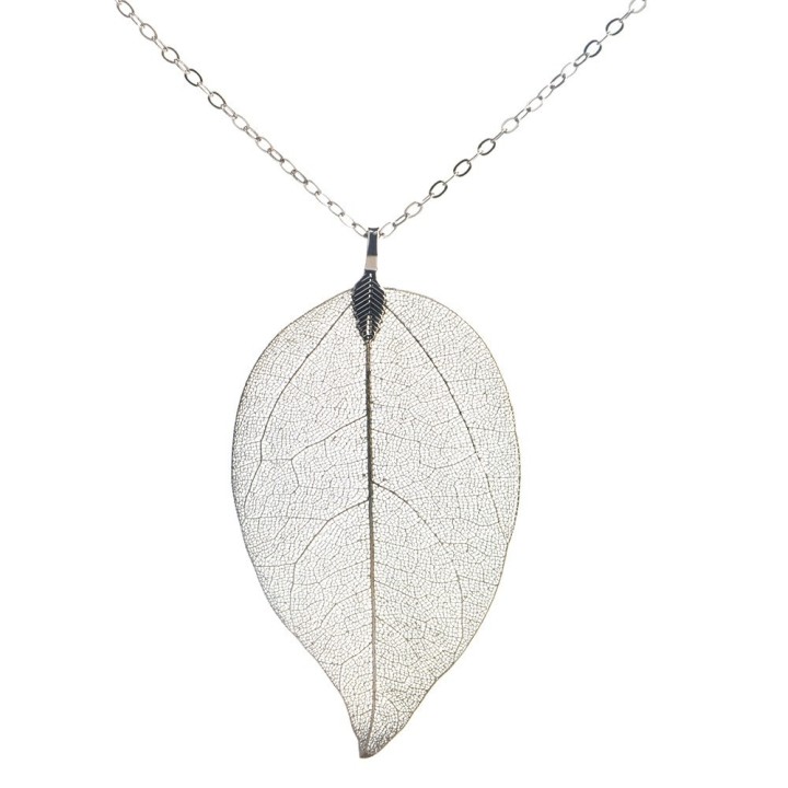 Véritable feuille en pendentif - Argenté