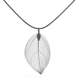 Véritable feuille en pendentif - Noir