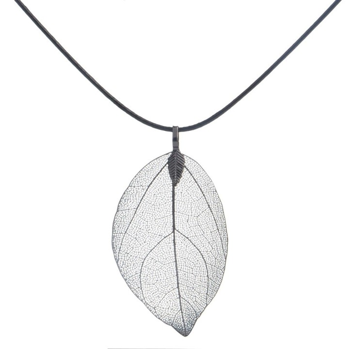 Véritable feuille en pendentif - Noir