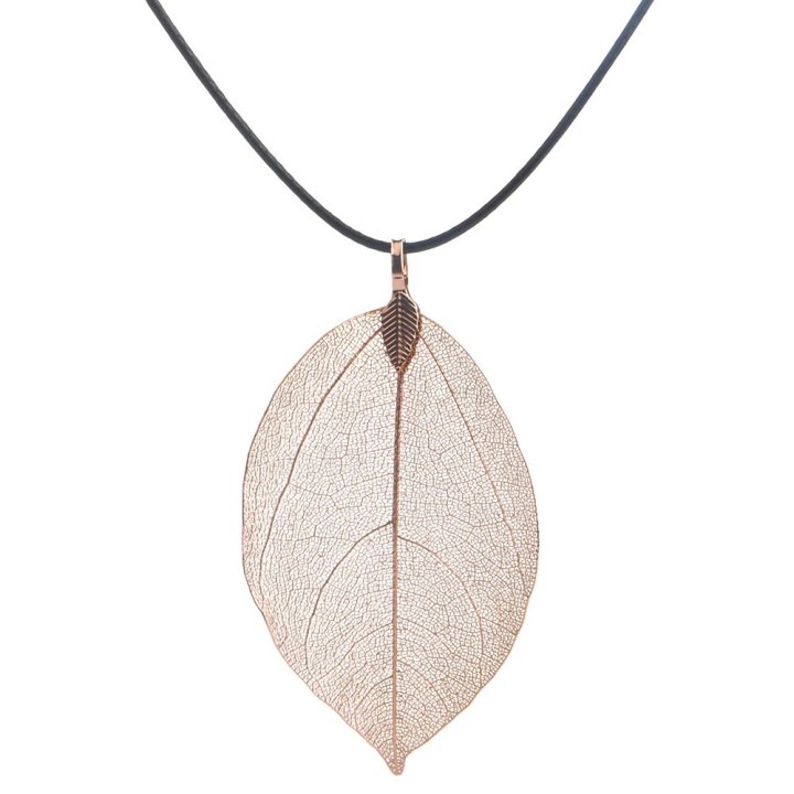 Véritable feuille en pendentif - "Or rose"