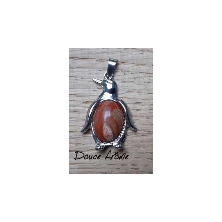 Pendentif Pingouin en Agate rouge