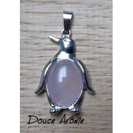 Pendentif Pingouin en Quartz rose