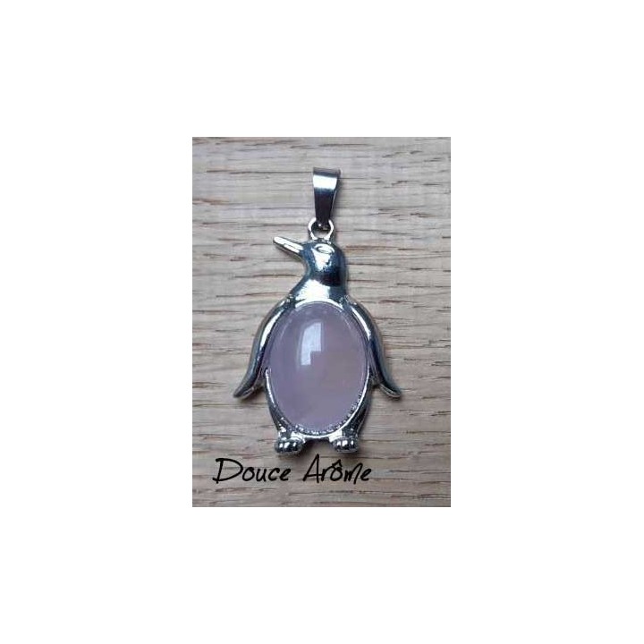 Pendentif Pingouin en Quartz rose