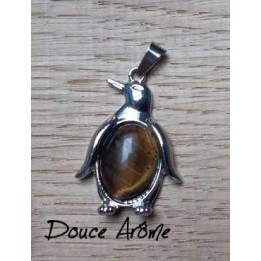 Pendentif Pingouin en Oeil du Tigre Doré