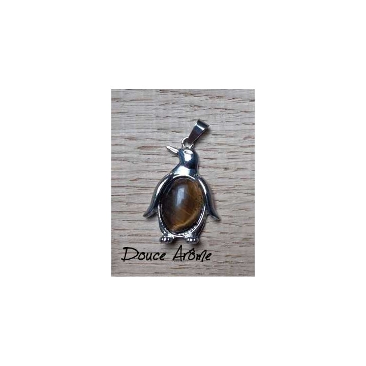 Pendentif Pingouin en Oeil du Tigre Doré