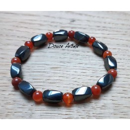Bracelet magnétique en Hématite et Agate rouge