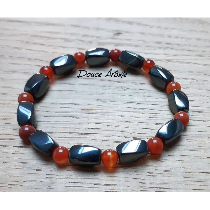 Bracelet magnétique en Hématite et Agate rouge