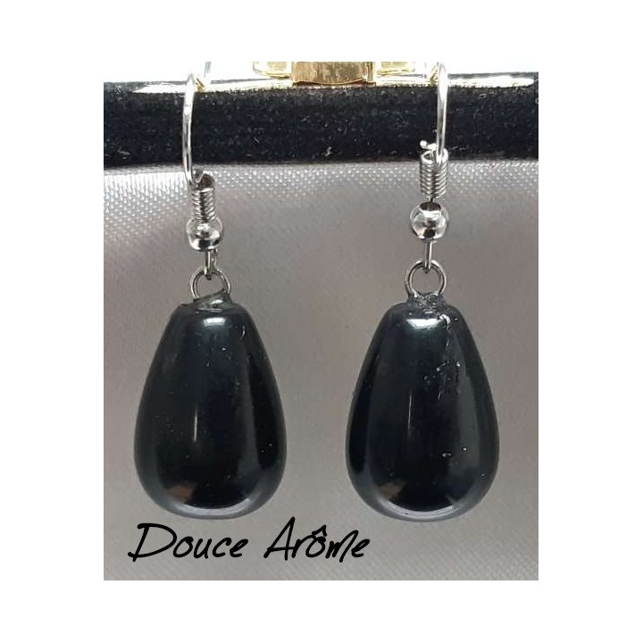 Boucles d'oreilles en Obsidienne noire
