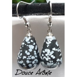 Boucles d'oreilles en Obsidienne flocons de neige
