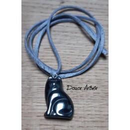 Pendentif chat en Hématite
