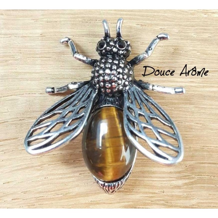 Broche Abeille en Oeil du Tigre