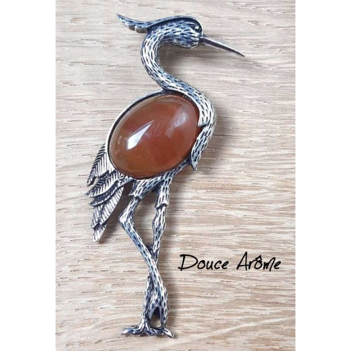 Broche Héron en Agate rouge