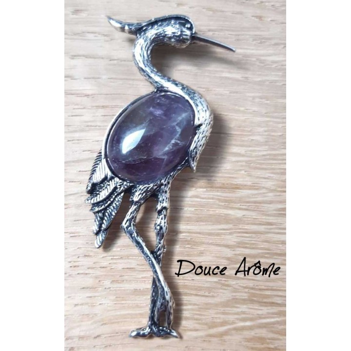 Broche Héron en Améthyste
