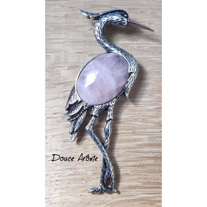 Broche Héron en Quart rose