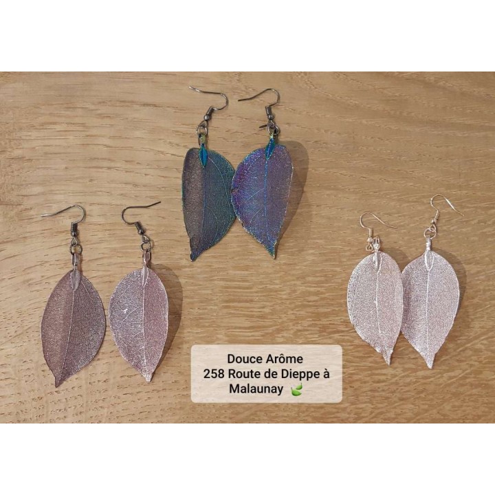 Véritables feuilles en Boucles d'oreilles - "rose"