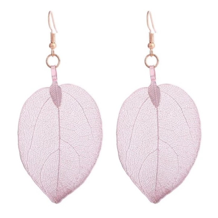 Véritables feuilles en Boucles d'oreilles - "rose"