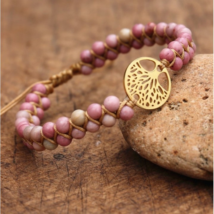 Bracelet tressé de Rhodonite