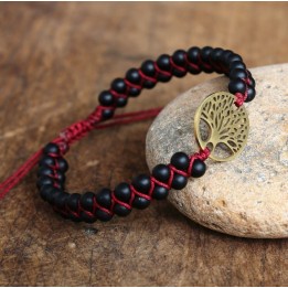 Bracelet - Agate noire & Arbre de vie